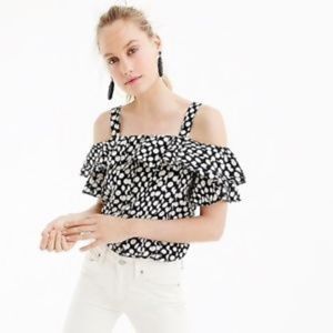 JCrew Collection Silk Cold Shoulder Top Polka Dot